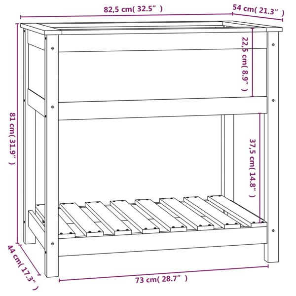 Berkfield Planter with Shelf Grey 82.5x54x81 cm Solid Wood Pine