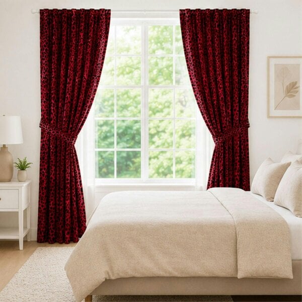 Smart Living Leopard Curtain - Red - 66"x72"