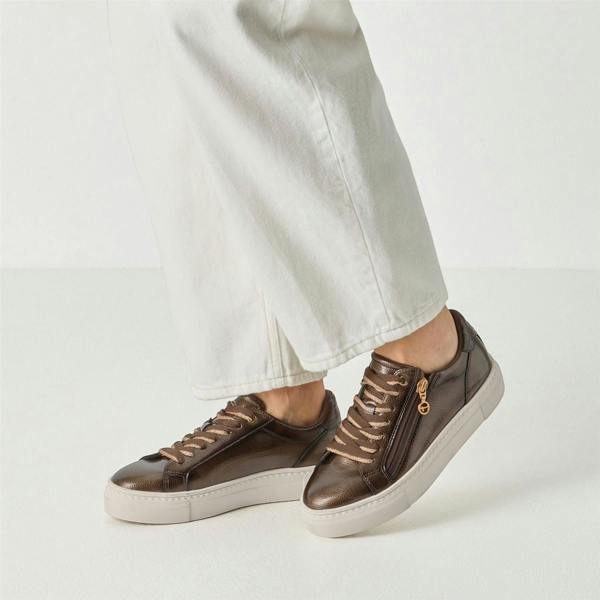 Tamaris Womens Brown Faux Leather Fashion Lace Up Sneakers