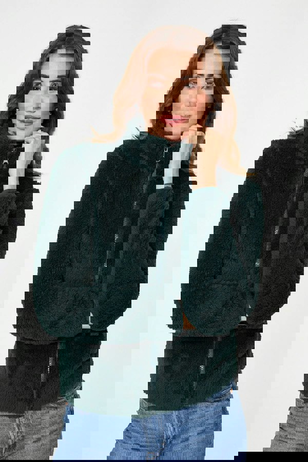 Dark Green | Soft Texture Zip Front High Neck Fleece
