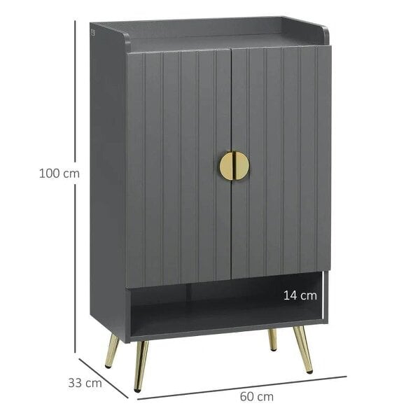 Bobobiy Modern Shoe Cabinet with 2 Doors, Open Shelf and Adjustable Shelves, 15 Pair Hallway Shoe Cupboard, Entryway Storage Unit, Grey