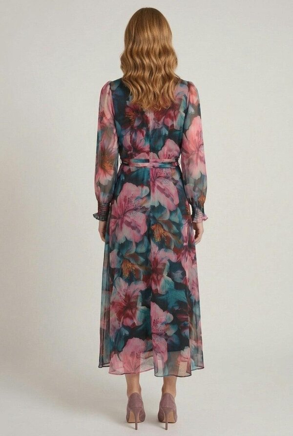 Izabel London Floral Long Sleeve Layered Midi Dress