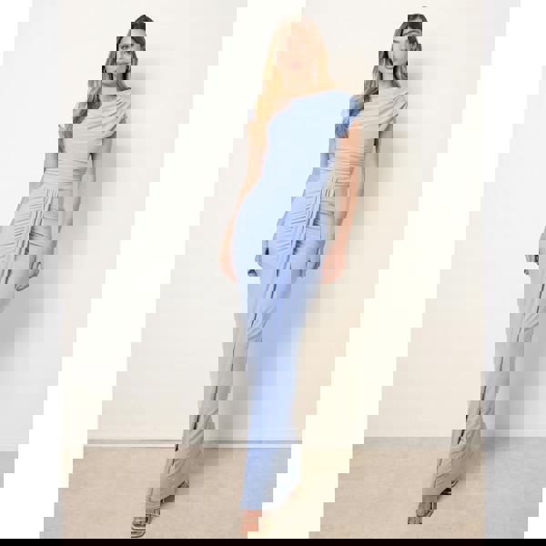 Blue Vanilla Soft Touch Off Shoulder Detailing Ruched Maxi Dress