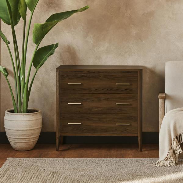 Wyld Haus Siena Walnut Oak and Brass 3 Drawer Chest