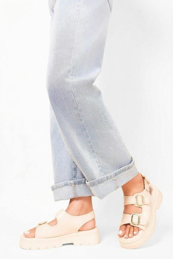 Zora Chunky Double Buckle Studded Platform Sandals - Black_wb