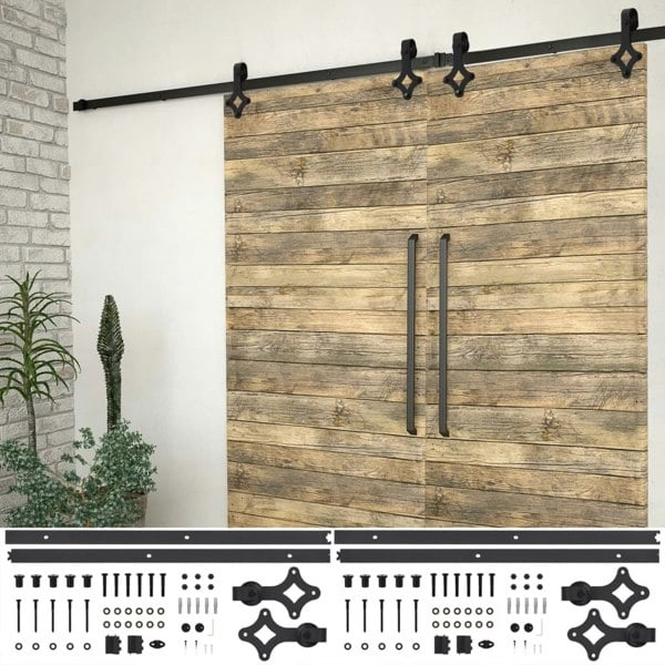 Berkfield Sliding Door Hardware Kits 2 pcs 183 cm Steel Black