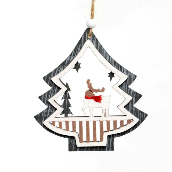 Grey Wooden Christmas Hanging Decorations Set of 3 Assorted Tree, Star and Bell Shapes image 4
