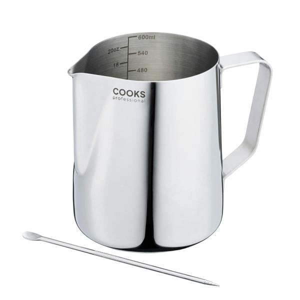 Cooks Professional Stainless Steel 600ml Milk Steaming Jug | Latte Art Pen Included