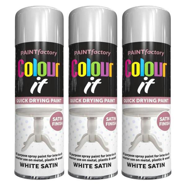 Paint Factory 3X  White Satin Spray Paint 250ml