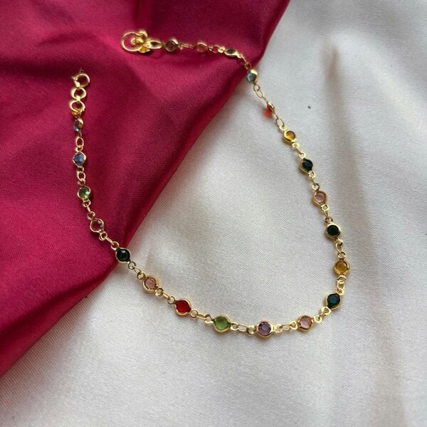 The Colourful Aura Golden Brass Rounds Multicolour Beads Foot Indian Payal Anklet