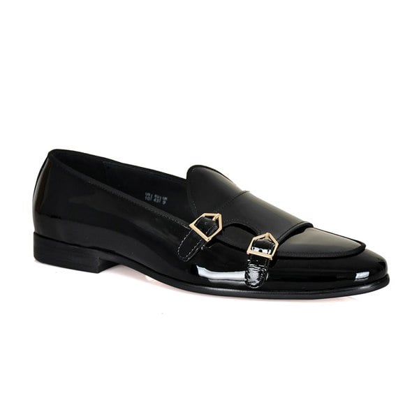 Lorenzo Patent Monk Strap Loafers - Black