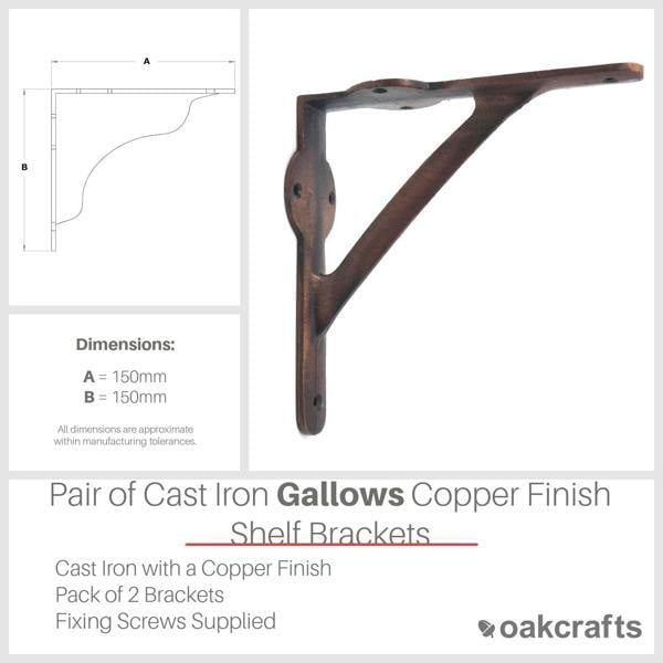 Pair of Cast Iron Gallows Shelf Brackets With a Copper Finish