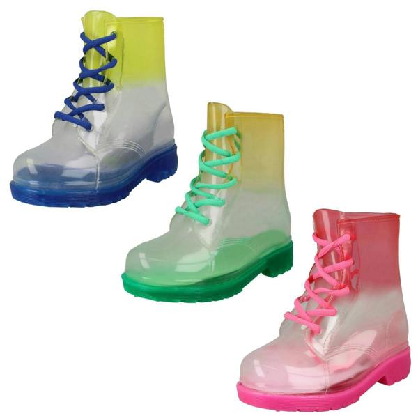 Spot On Girls Spot On Gradiant Transparent Lace Up Welly Boot