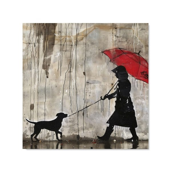 Warren Reed - Designer Rainy Day Walk with Red Umbrella Kitchen Splashback