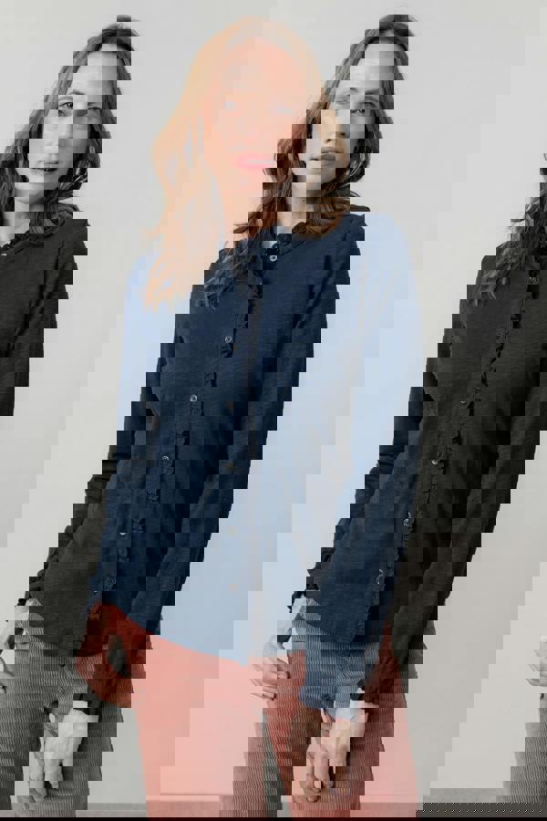 Lily & Me Sage Frill Organic Cotton Blouse Navy