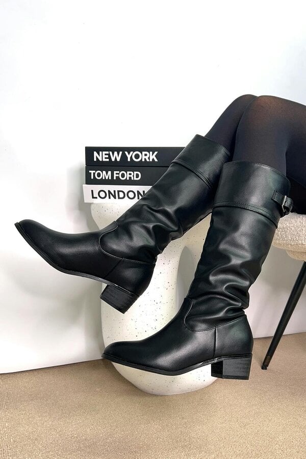 XY LONDON Knee High Boots Low Heel Western Style