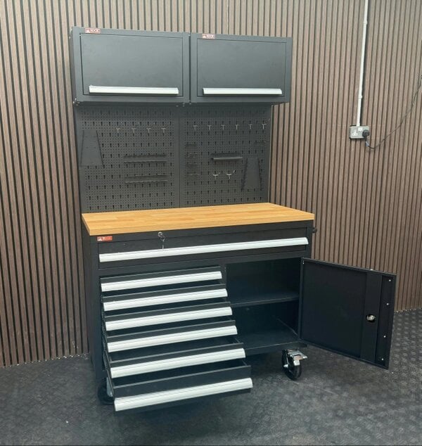 Rock Machinery Rock RT-063 47" Steel wooden toped tool chest with draws and cabinets