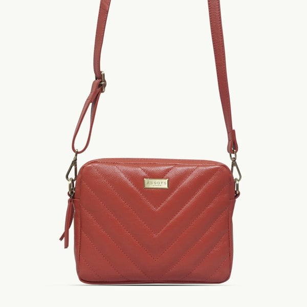 Assots London 'IRIS' Red Quilted Soft Pebble Grain Leather Crossbody Bag