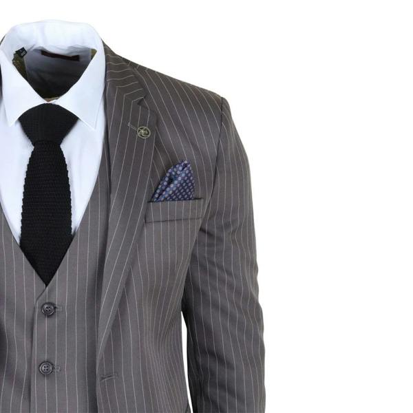 IM44 - Men's Classic Pinstripe 3 Piece Grey Suit - TruClothing.com - 5