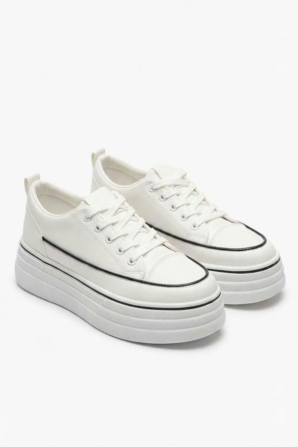 Breanna Platform Wedge Lace Up Trainers - White_wb