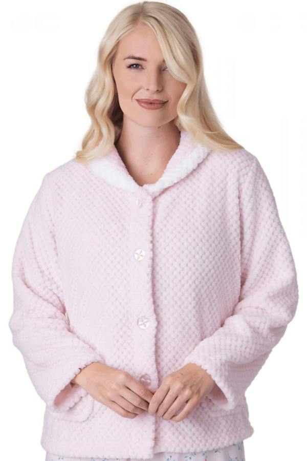 Camille Women's Supersoft Fleece Button Front Bed Jacket with Pockets