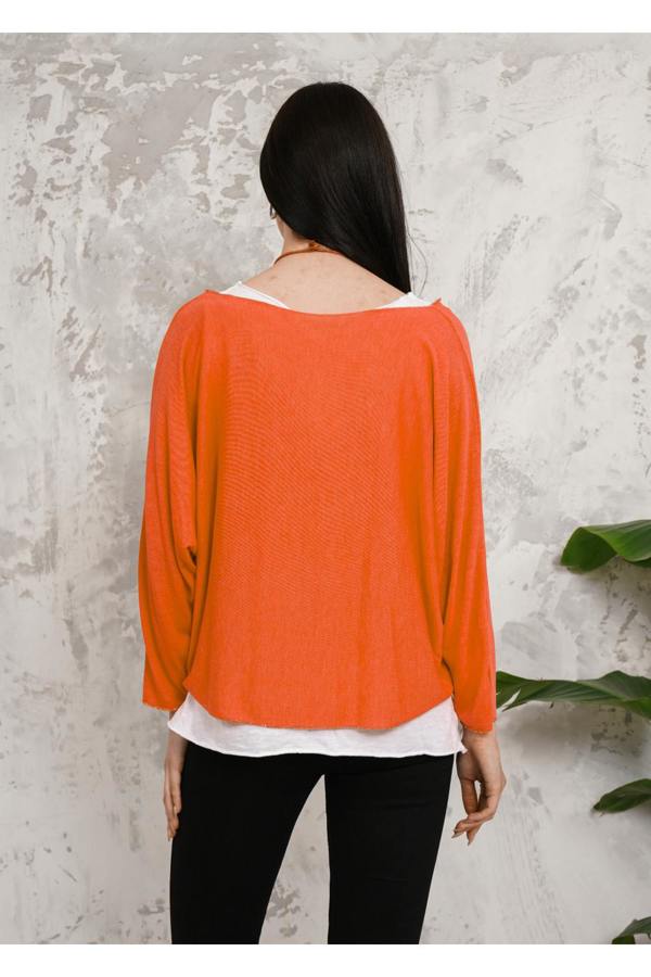 Hoxton Gal Oversized Long Sleeves Double Layered Top in Orange