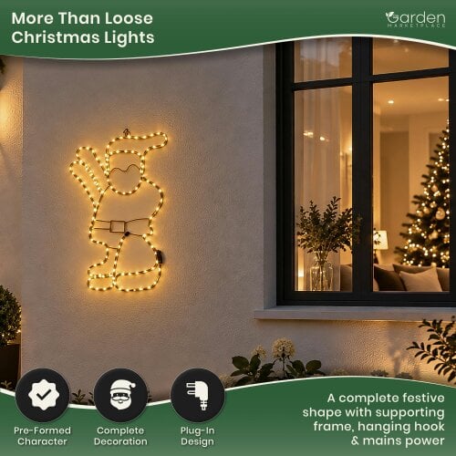 White Santa LED Rope Light Christmas Decoration, 83cm Wall Hanging