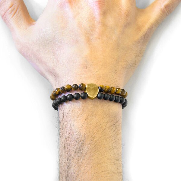 Anchor & Crew Brown Tigers Eye Iguazu 9ct Yellow Gold and Stone Bracelet