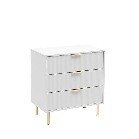 MMT Furniture Designs White Gloss Chest of Drawers, Gold Handles & Legs, 3 Drawer