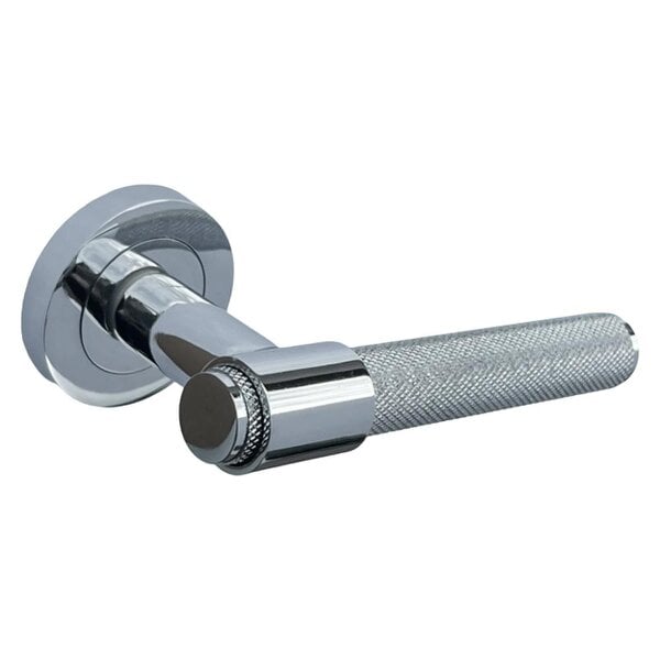 EDH Door Hardware Polished Chrome Knurled Door Handles on Round Rose – Modern Internal Lever Handle