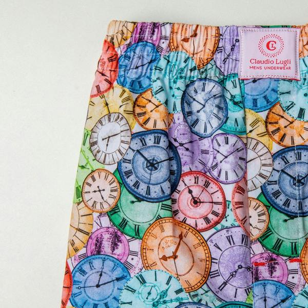 VINTAGE CLOCK COTTON POPLIN PRINT BOXER SHORTS - Premium Men's Patterned Shirt by Claudio Lugli | Bold Design, Tailored Fit, Best Printed Shirts