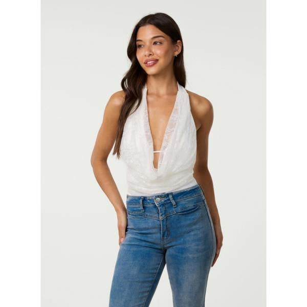 Pink Vanilla Lace Cowl Bustier Bra Cup Bodysuit