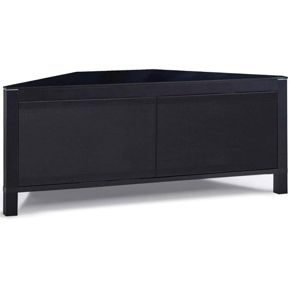 MDA Designs VOLANS Black Tru-Corner Remote Friendly Doors Black/Walnut Reversible Panel Flat Screen TV up to 42" Corner TV Cabinet