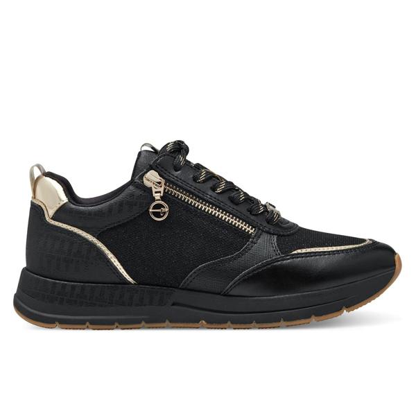 Tamaris Womens Black Gold Fashion Lace-up Zipped Sneakers Trainers
