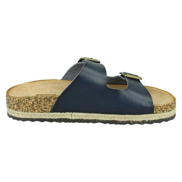 Down to Earth Ladies Down To Earth Twin Buckle Strap Sliders Sandals F12086