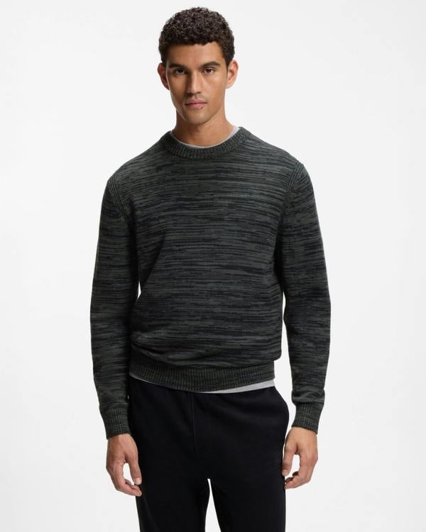 BOSS Orange Aperoso Mens  Mouliné - knit Sweater in Virgin Wool and Cotton - Black 001 | CHO | Designer Mens,Knitwear,Jumpers,Crew Neck Jumpers