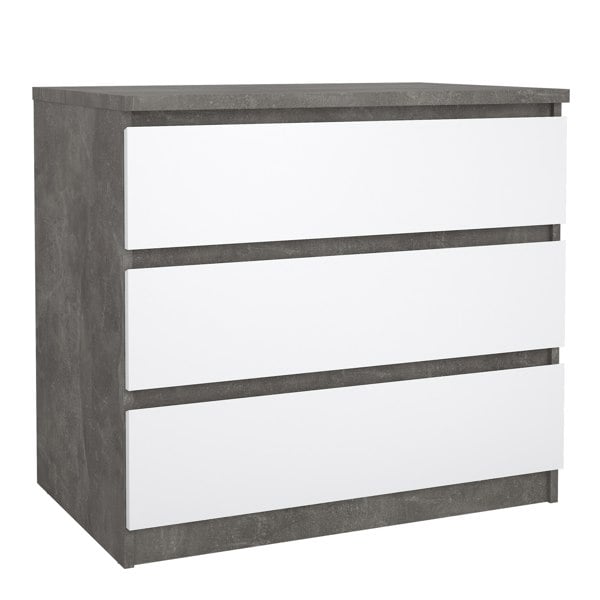 Furniture To Go Naia Chest of 3 Drawers in Concrete and White High Gloss