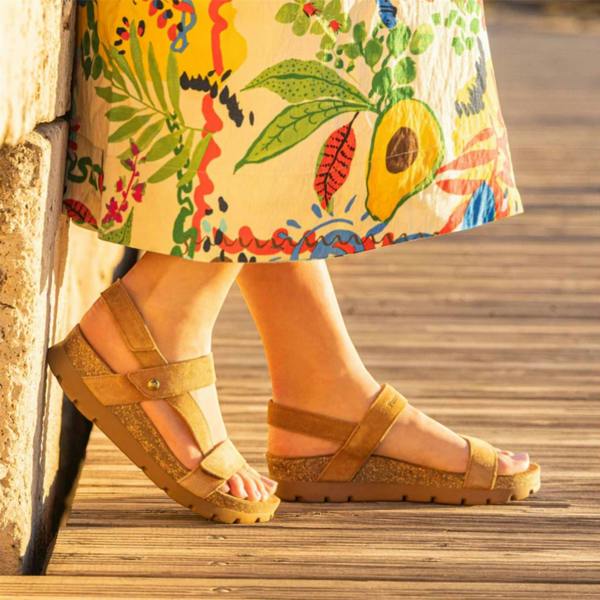 Panama Jack Women's Wedge Bark Brown Suede Leather Sandals - Selma B10