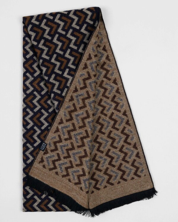 Steel & Jelly Cley – Navy Geometric Patterned Scarf - Navy - ONESIZE