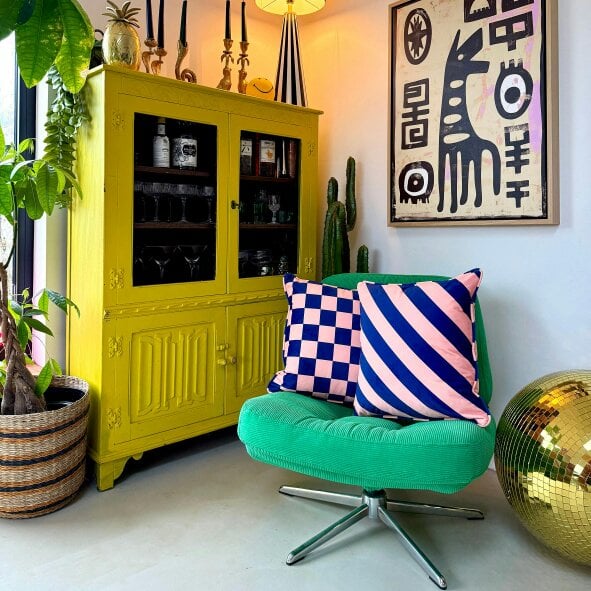 Love Frankie Peach Fuzz Reversible Checkmate & Helter Skelter Cushion