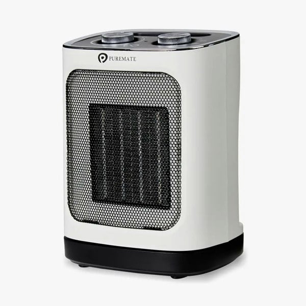 PureMate 1800W Ceramic Tower Fan Heater with Automatic Oscillation White