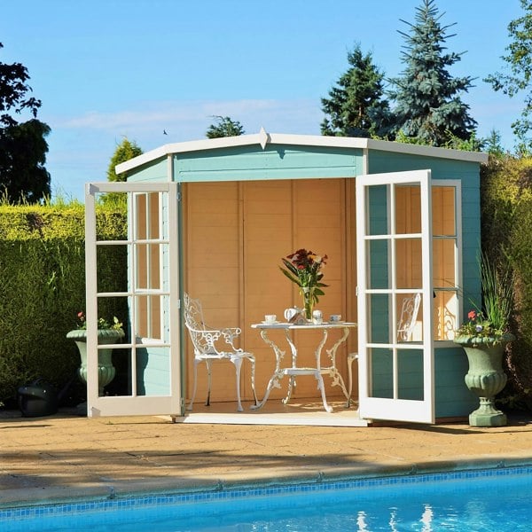 Shire Hampton 7x7 Corner Summerhouse 12mm Interlock Cladding - Best Shed