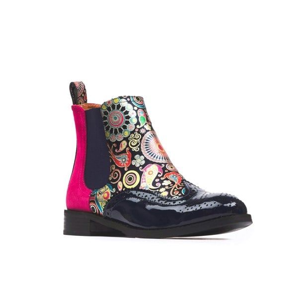 Embassy London Mamacita - Navy Pink - Women's almond toe chelsea boot with wingtip brogue detail