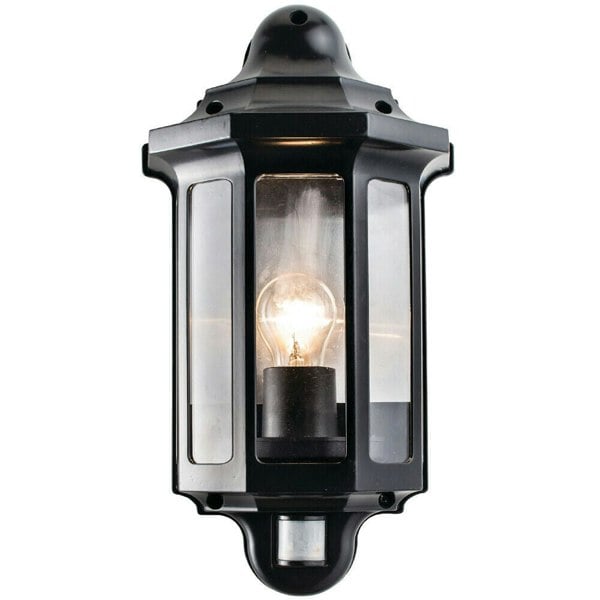 IP44 Outdoor Wall Light Satin Black PIR Half Lantern Traditional Dimmable Porch Loops