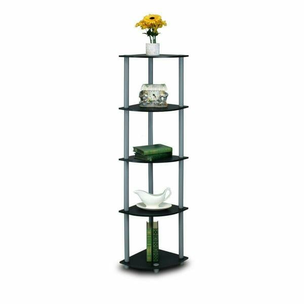 WALPLUS Turn-N-Tube 5 Tier Corner Display Rack Multipurpose Shelving Unit, Black/Grey perfect for organized storage and display