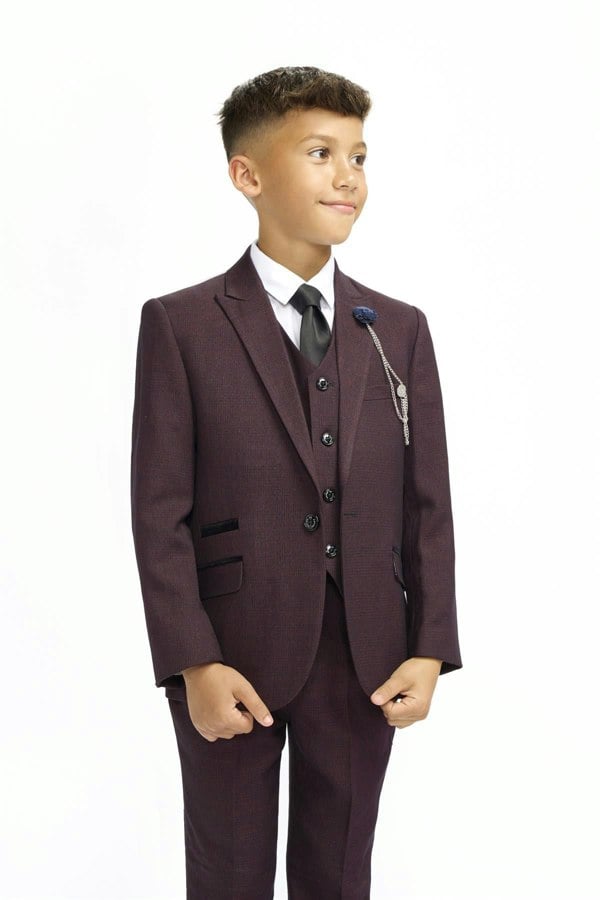 House of Cavani Boys Caridi Wine Three Piece Suit