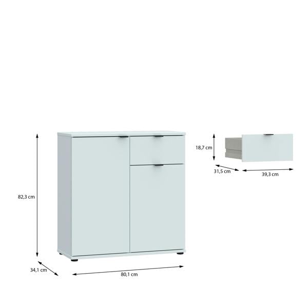 Furniture To Go Ganymede 2 Door Cupboard with Drawer and Top Lip Detail in Light Grey