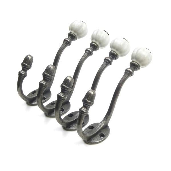 Ceramic Tipped Shabby Chic Cast Iron Coat Hook 150mm - Pack of 4 Hooks