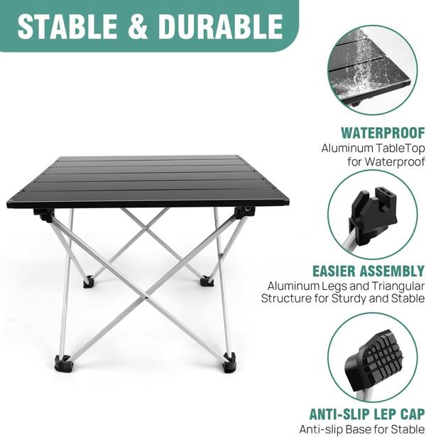 Dyzi Folding Aluminium Camping Table 35cm Portable Black