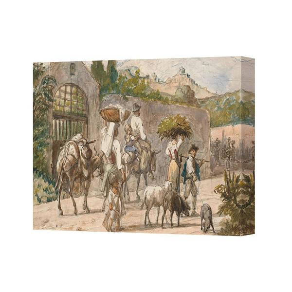 Benjamin Tate Design Pastoral Village Scene Canvas Art Print With People And Animals
